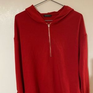 Red hooded sweater with Cross detail